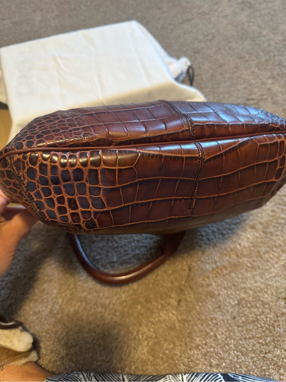 Salvatore Ferragamo Brown Croc-Embossed Leather Hobo Shoulder Bag - Picture 6 of 8
